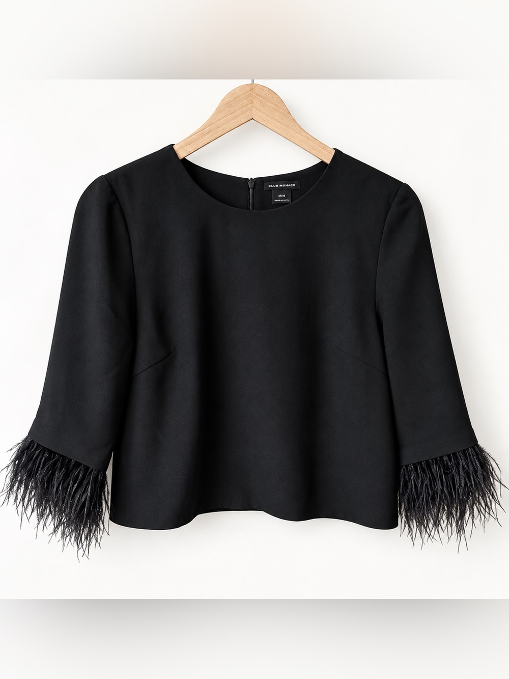 Club Monaco Donnatina Ostrich Feather Cuff Top Black M/M